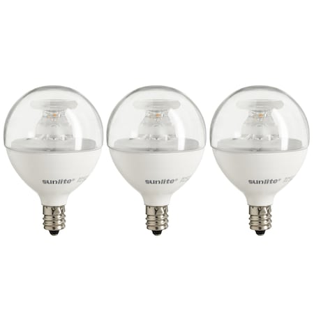 Sunlite LED G16.5 Globe Light Bulb, 7W 60W Equivalent, 500 Lumens, Dimmable, Candelabra E12, Clear, 3PK 40297-SU